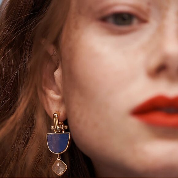 J.CREW GOBLET STONE DROP EARRINGS BLUE - Picture 2 of 9